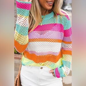 Striped Crotchet Pullover Sweater